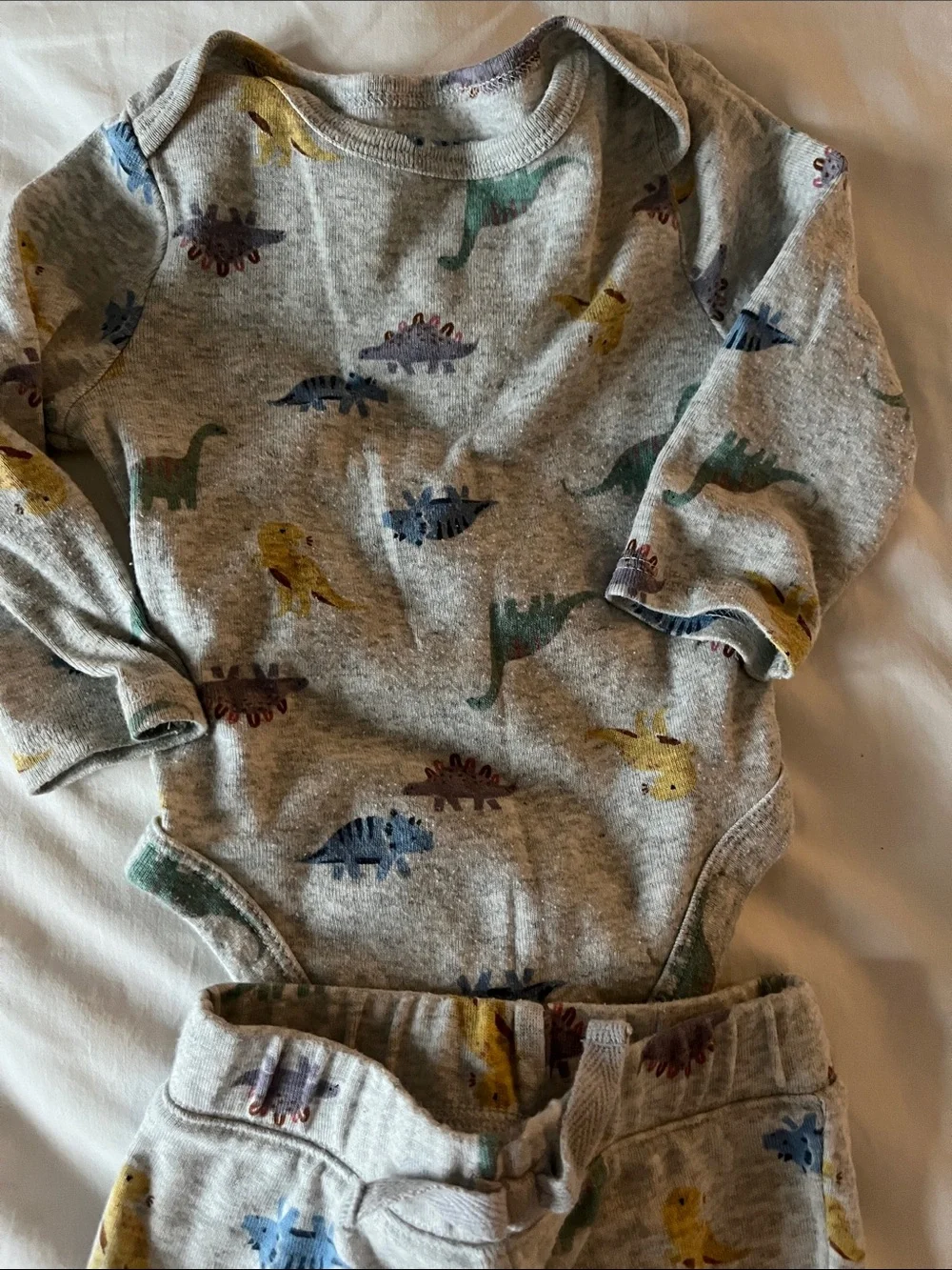 Neutral Check 9M & Dinosaur Kids 6M Pajama Set - Beige/Grey 2 sets